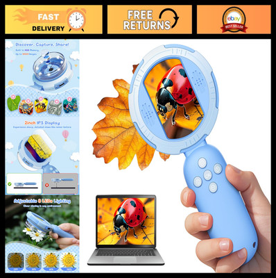 Mini Pocket Microscope for Kids - 2'' IPS Screen, 8 LEDs, PC View, Gifts for Ages