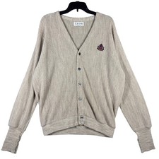 VINTAGE 90s Izod Cardigan Men's L Tan Logo Made In USA Acrylic Casual Fall