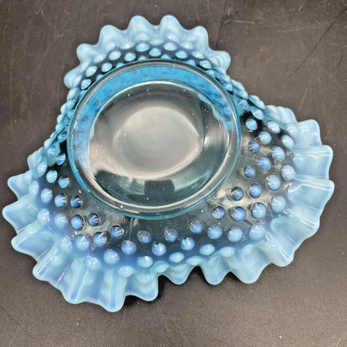 Fenton Glass Blue Hobnail ruffled edge candy or trinket dish, collectible glass - Picture 4 of 5