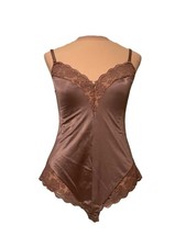 Vintage Maidenform Chantilly Shiny Nylon Snap Crotch Slip Bodysuit Size Small 32