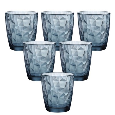 BORMIOLI ROCCO 6er _ 305 ml Trinkglas Diamond ACQUA, Ocean Blue (Blau) _ 50334