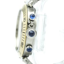CARTIER Pasha 38 Chronograph 18K Gold Steel Watch W31011H3 Polished BF590345 4