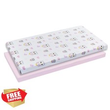 EVERYDAY KIDS Cradle Sheets 2pk, Cotton Percale Gray/Pink