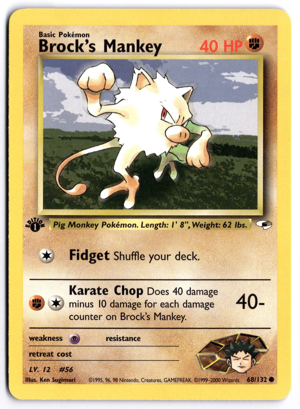 Pokémon 1st Edition Brock's Mankey (68) Common Gym Heroes 068/132 NM