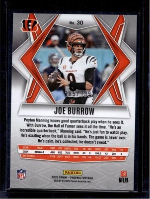 【値下げしました】フェニックスワン 2025 Panini Phoenix #30 Joe Burrow Red Lazer Prizm #/199 | eBay