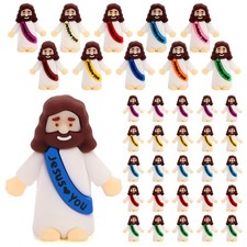 50 Pcs Little Jesus Figures, Multicolor Mini Jesus Figurines in Bulk, Tiny Je...