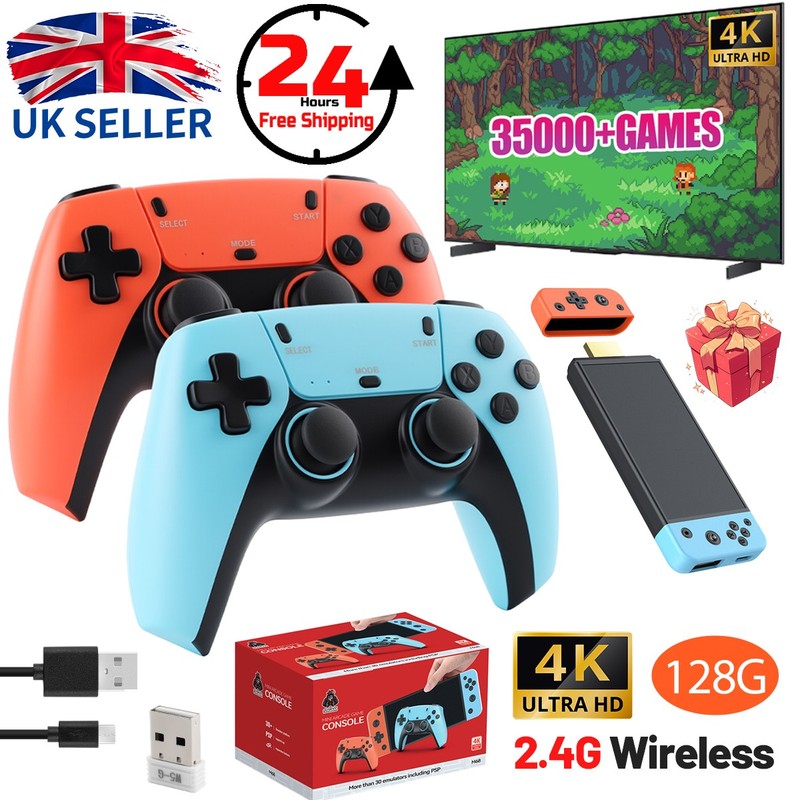 35000+ Retro Video Game Console 4K HD TV Game Stick Ink+2 Wireless Controller UK