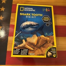NATIONAL GEOGRAPHIC Shark Tooth Dig Kit, Excavate 3 Real Shark Fossils Science