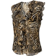 Vintage Cache Ruffle Animal Print Blouse Size M Brown Snake Leopard