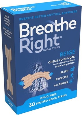 Breathe Right Snoring Congestion Relief Nasal Strips Small/Medium Original 30 St