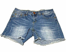 Indigo Rein women  s Blue Denim Cut-Off Shorts Medium Wash Pockets Zip Size 9
