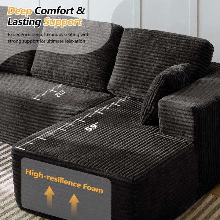 Sectional Sofa Set L-Shaped Couch Convertible Indoor Modular for Living Room