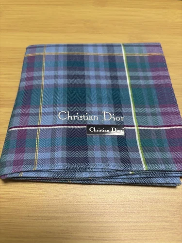Mouchoir Christian Dior coton 48 cm 18" logo carré vert bleu