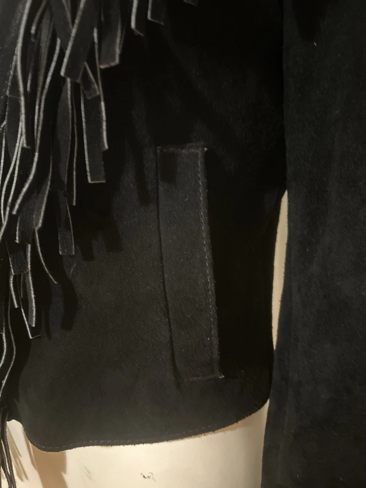 Chaqueta para mujer Wilson’s de gamuza negra de colección años 80 con flecos de cuero talla 10 Foto 4 de 4