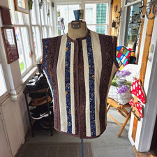 Vintage 1970s Handmade Calico Striped Patchwork Quilt Vest Prairie Size Large