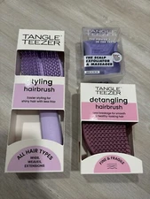 3 pcs Tangle Teezer Hairbrush Set Fine & Fragile Detangling Scalp Exfoliator LOT