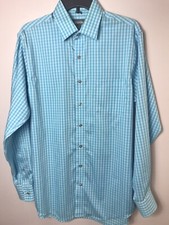 Kenneth Cole Shirt Mens Medium 15-15 1/2 34-35 Teal Button Long Sleeve Collared