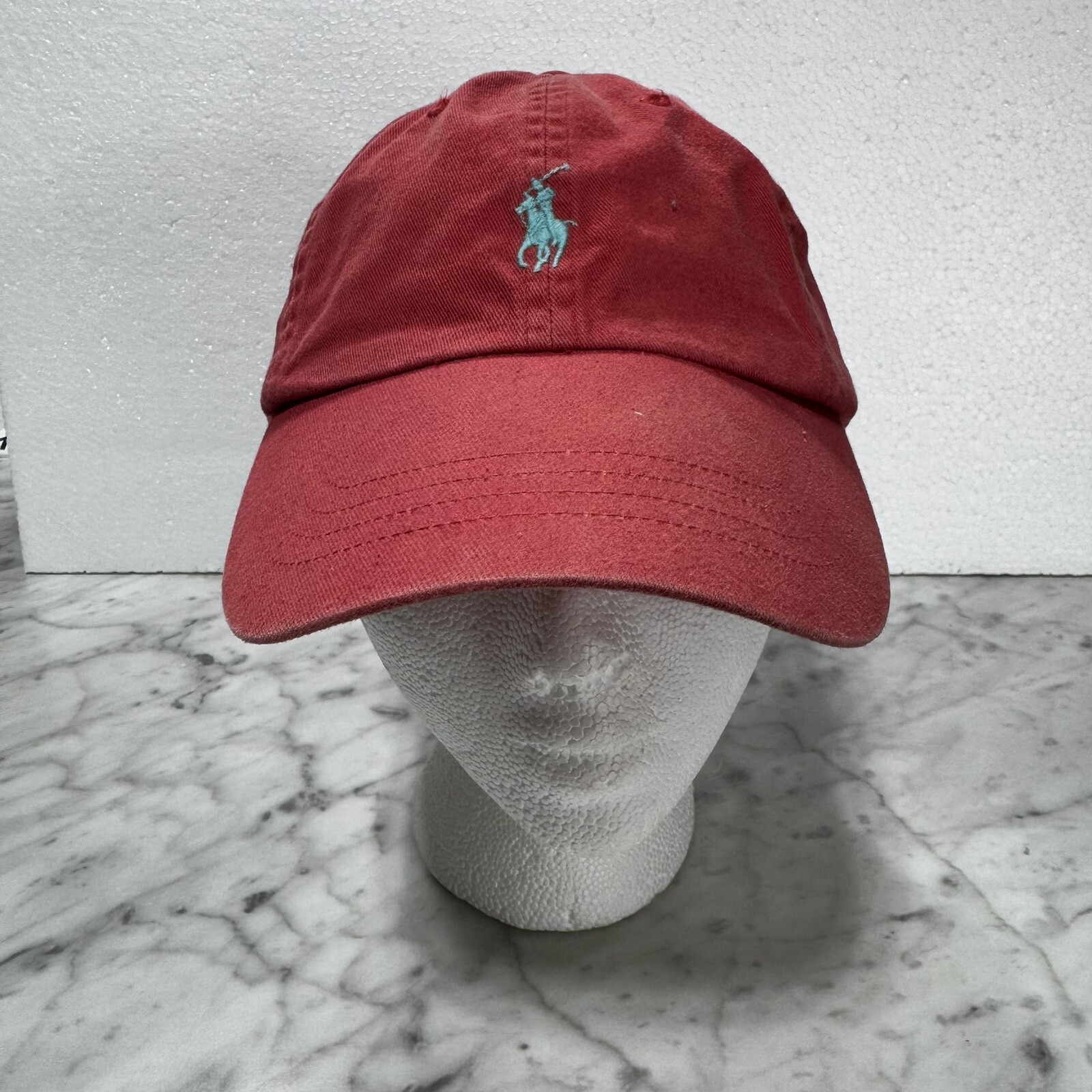 Cappello uomo Polo Ralph Lauren berretto corallo blu pony logo cinturino pelle regolabile OSFM