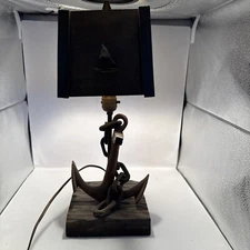 Vtg Maine State Prison Hand Carved Wood Nautical Sailboat Lamp 18” TESTED