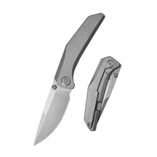 Kubey Eclipse Folding Knife Grey Integral Titanium Handle Drop Point M390 KB417A