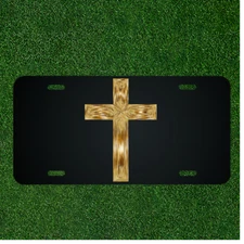 Custom Personalized License Plate Auto Tag With Golden Cross Design Add Names