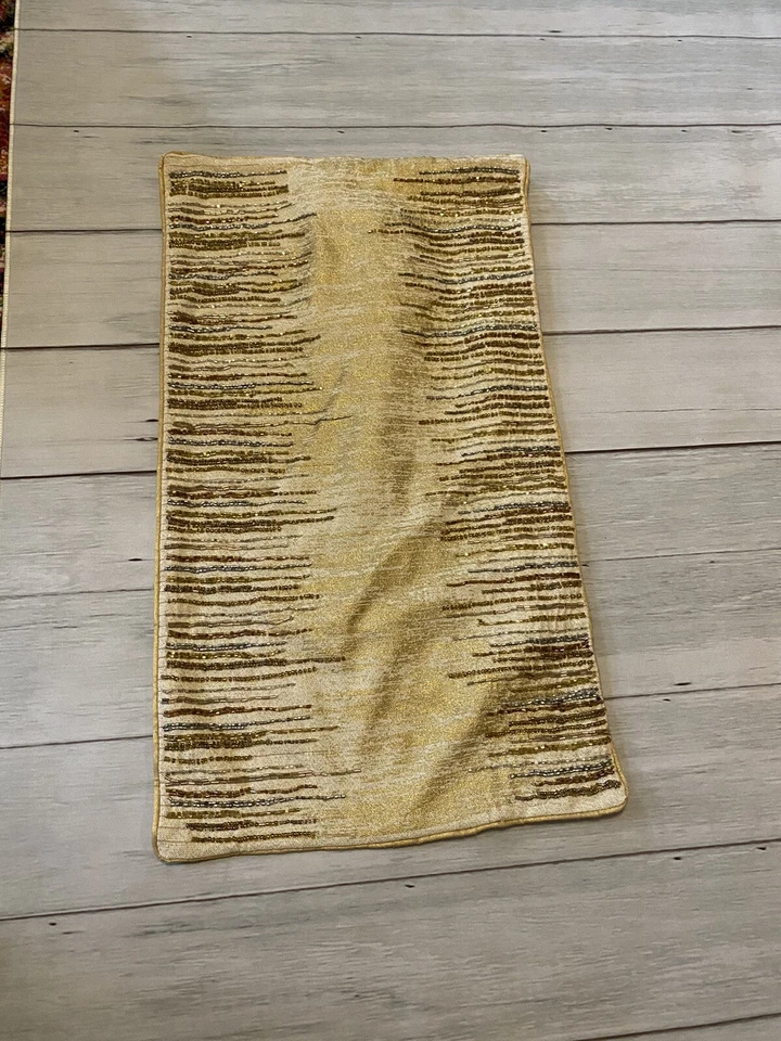 Artistic Accents Pillow Cover Beaded Gold Rectangle Zip 23x13 Hollywood Regency - Image 3 of 4