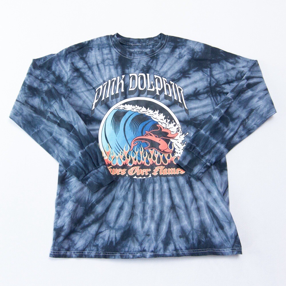 Pink Dolphin Shirt Mens M Waves Over Flames Tie Dye Crew Neck Long