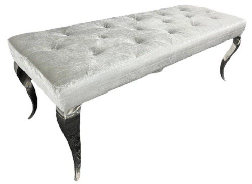 Atemberaubende Luxus Esszimmerbank Silbergrau Samt Louis 110 cm breit - Bild 8 von 8
