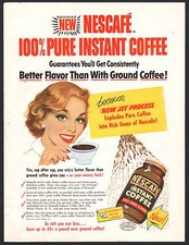 1953 NESCAFE Instant Coffee AD Housewife Mid-Century Retro Vintage Kitchen Decor