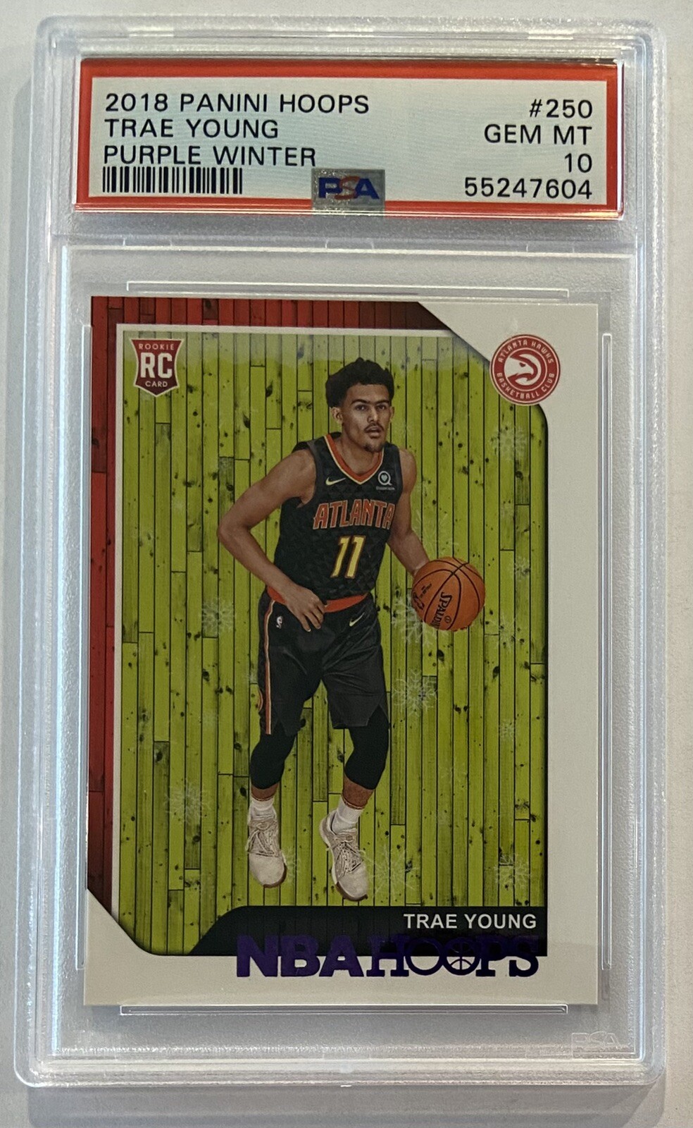 2018 TRAE YOUNG PSA 10 Rookie Panini NBA Hoops PURPLE Winter RC #250 Hawks POP 9