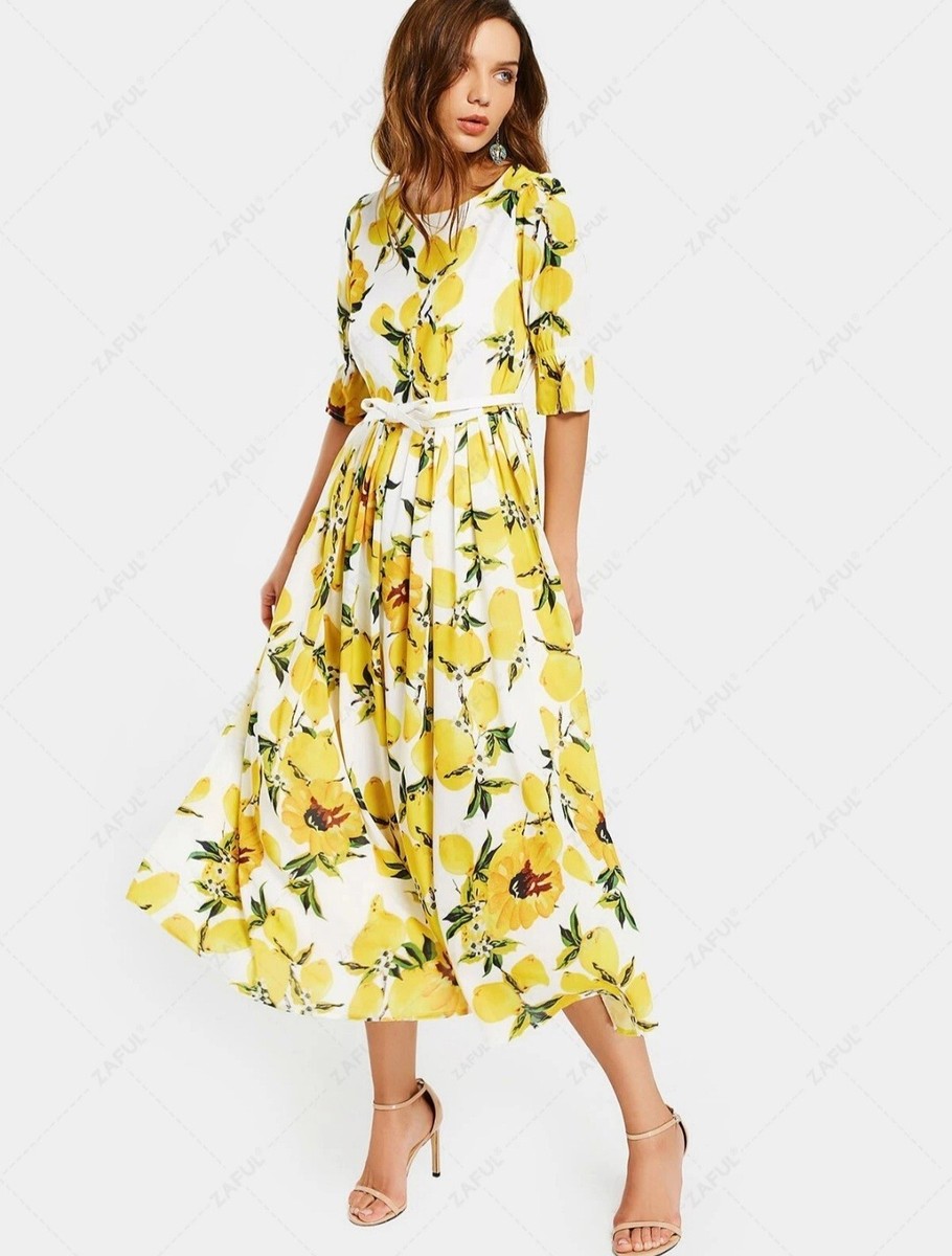 Sunflower-Printed Midi Dress S 【公式通販】