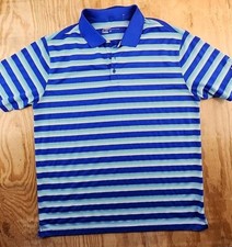 Nike Golf Dri-Fit Blue Striped Polo Shirt Mens Large Lightweight Polyester