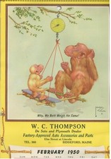 ART CALENDAR (1950 /02): LAWSON WOOD "We Both Weigh Same" MONKEYS (Desoto OF