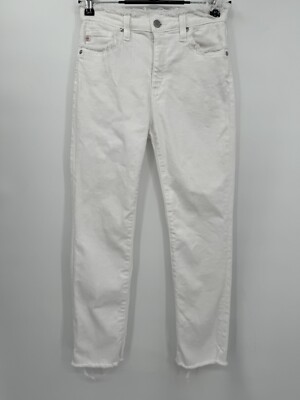 AG 26 The Isabelle High Rise Straight Crop Jeans Womens White Raw Hem PW15738