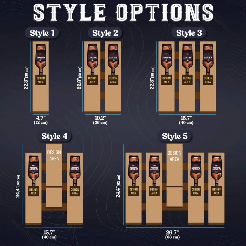 Dispensador de whisky montado en la pared de madera, estante de alcohol grabado personalizado con grifos Foto 3 de 4