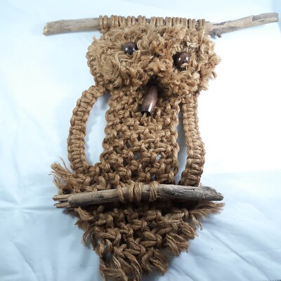 Vintage Macrame Owl Mid Century Wall Boho Craft