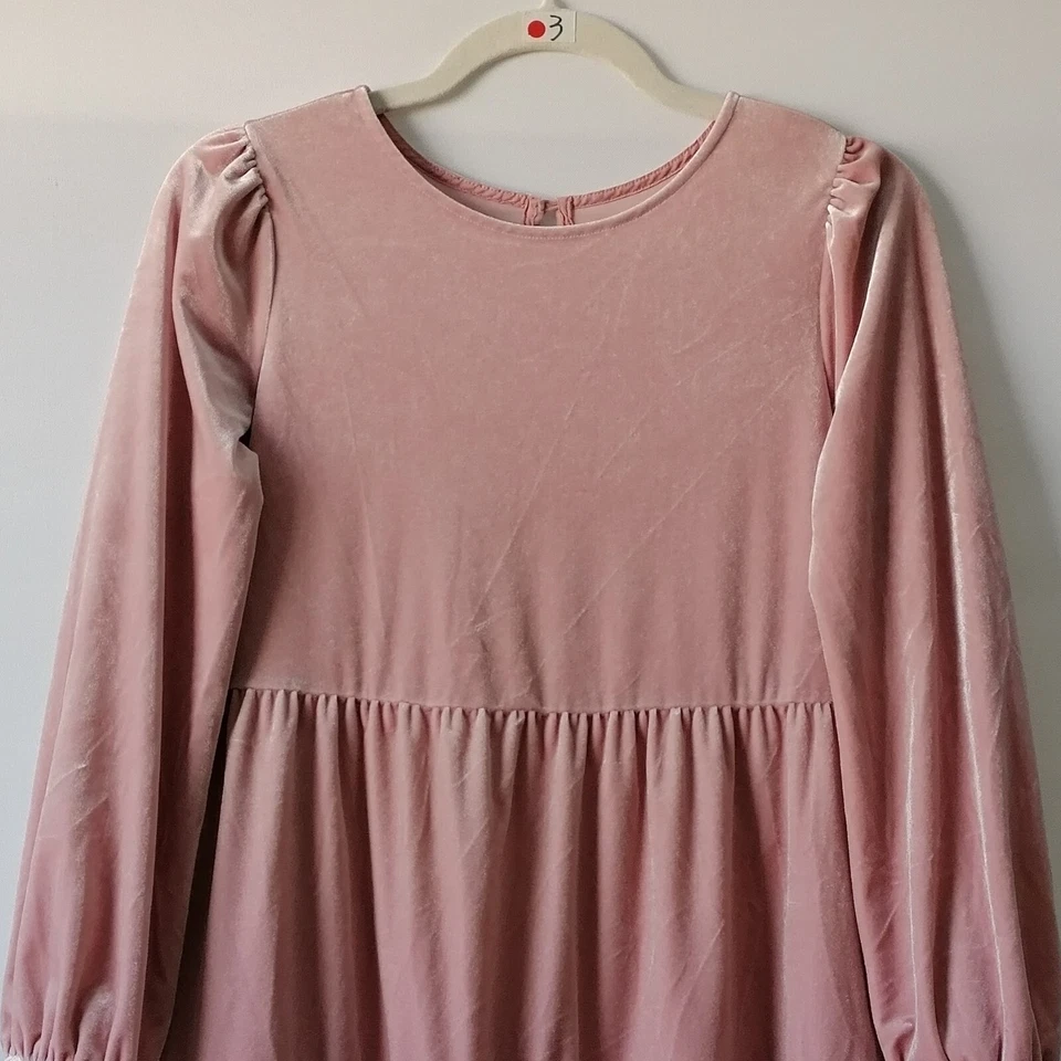 Vestido Babydoll Gap Kids Rosa Polvoriento Manga Globo Terciopelo en Niveles Talla XL Foto 2 de 4