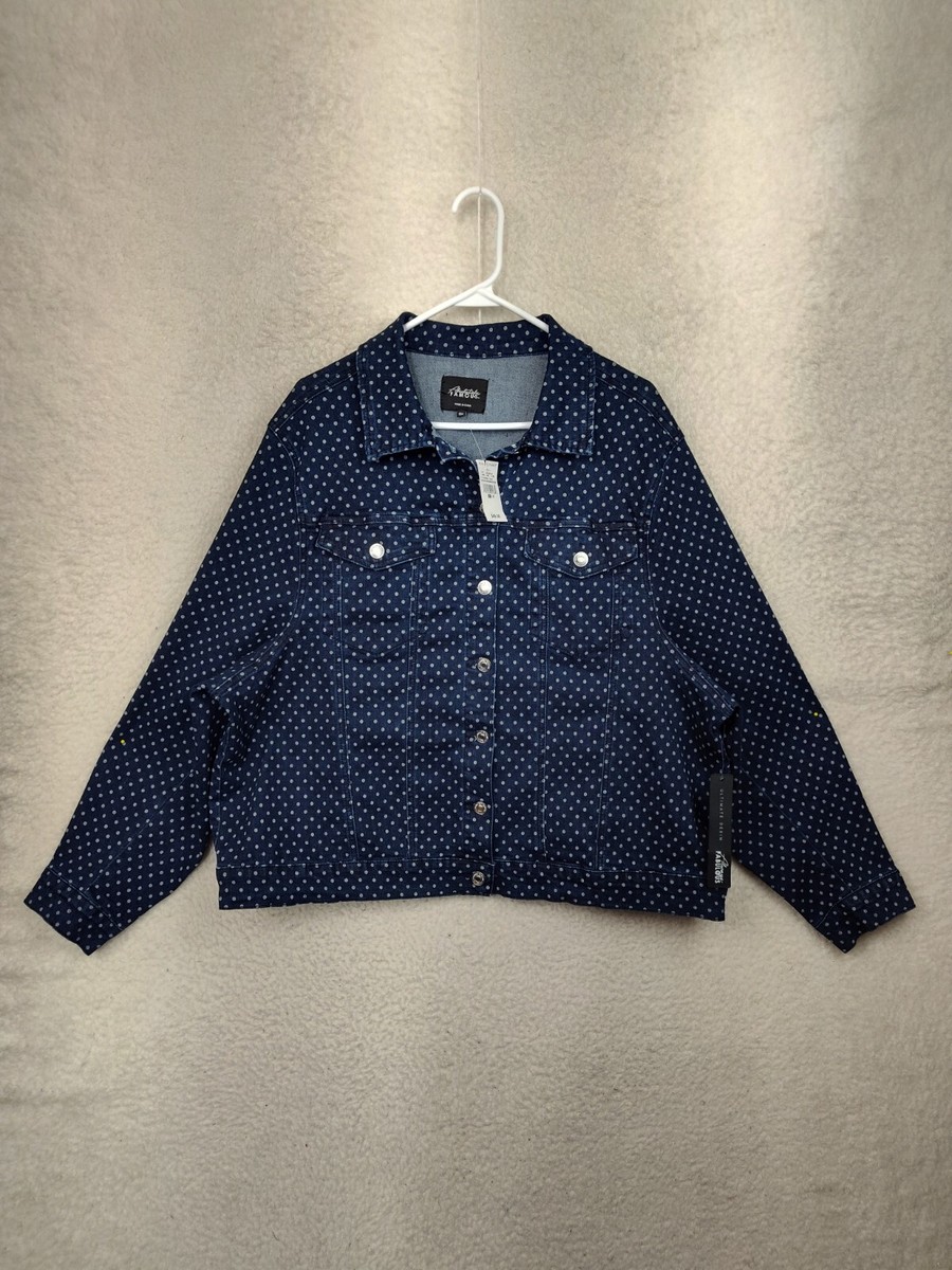 Ashley Stewart Women Jacket 3X Blue Polka Dot Cotton Blend Button