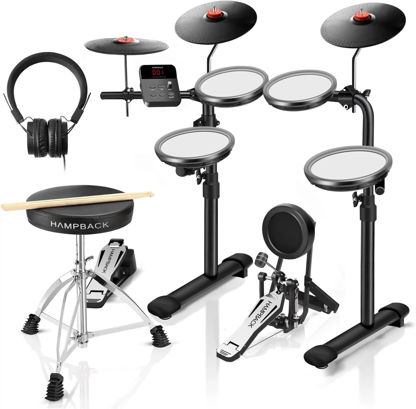 MK-0 PRO Electric Drum Set with Bass Drum+Drum Throne+Drum Sticks+Drum Headphone