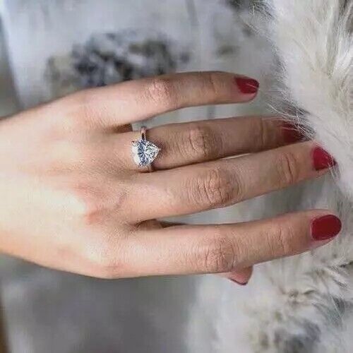 2Ct Heart Cut D-VVS1 Moissanite 14k White Gold Plated Solitaire Engagement Ring - Picture 3 of 4