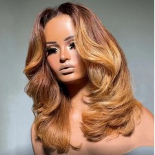 Ombre Light Brown Layered Cut Wavy 4x4 Lace Front Human Hair Wigs Pre Plucked