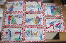 8 Antique Printed Linen Cocktail Napkins Urban Living Victorian Era Hand Rolled