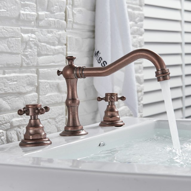 Antique Copper Widespread 3 Holes Bathroom Basin Faucet Tub Sink Mixer