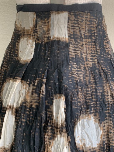 Gonna midi Ambiente intera seta 12 nera marrone arricciata foderata in chiffon arte da indossare - Foto 5 di 10