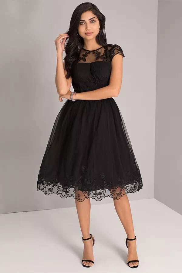 Chi chi london 2 in 1 lace dress with cheap tulle skirt in black