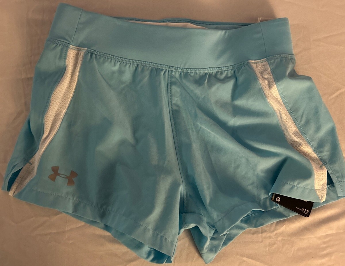 NWT WOMENS UNDER ARMOUR Speed Pocket RUNNING SHORTS SIZE XS Sky