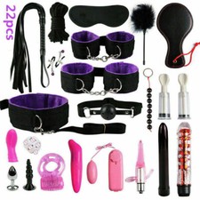 22x BDSM Sex Bondage Gear Handcuffs Sex Games Whip Gag Toy Kit for Couples US