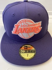 New Era NBA Los Angeles Lakers Side Patch Fitted Hat Purple/Pink Bottom Fitted 7