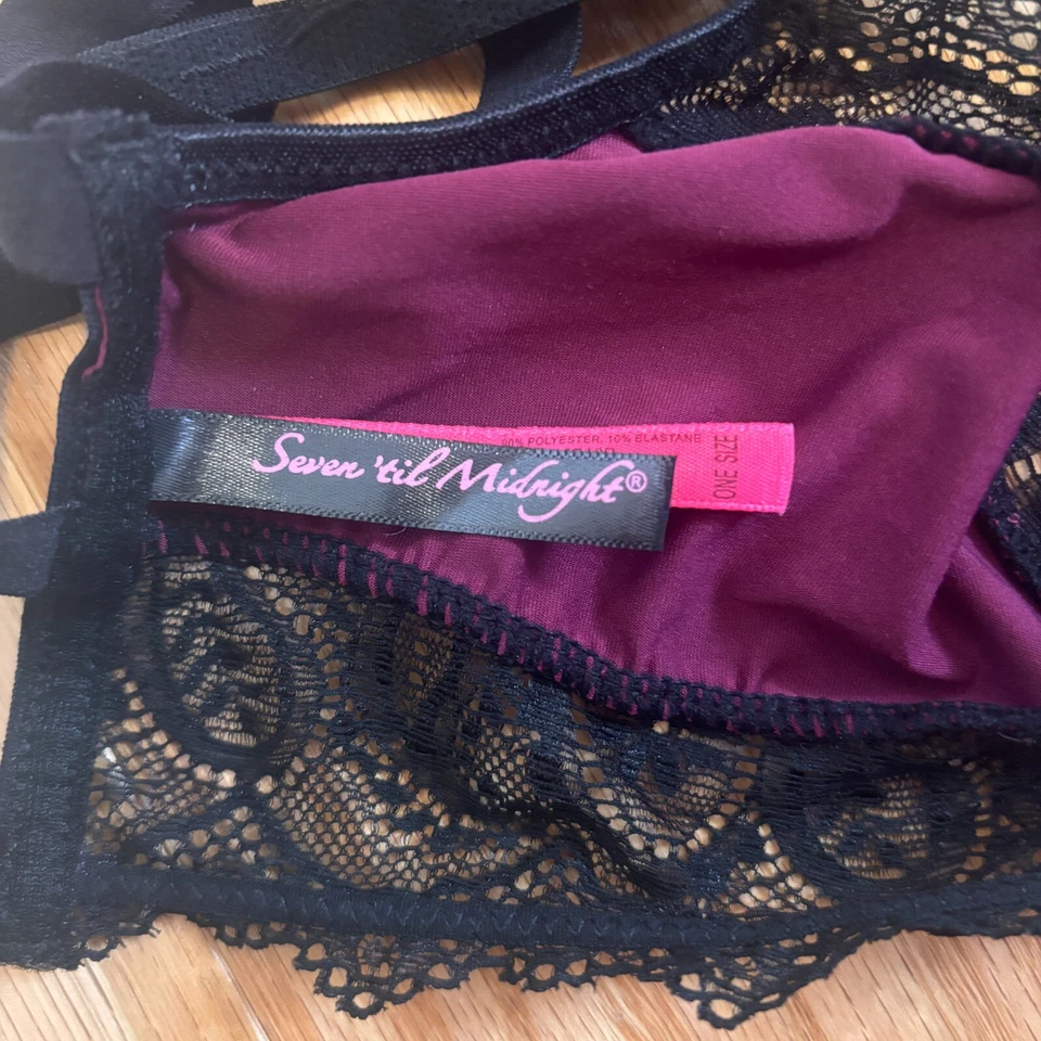 Lencería bralette Seven Til Midnight detalle de encaje borgoña/negro para mujer talla única Foto 3 de 4