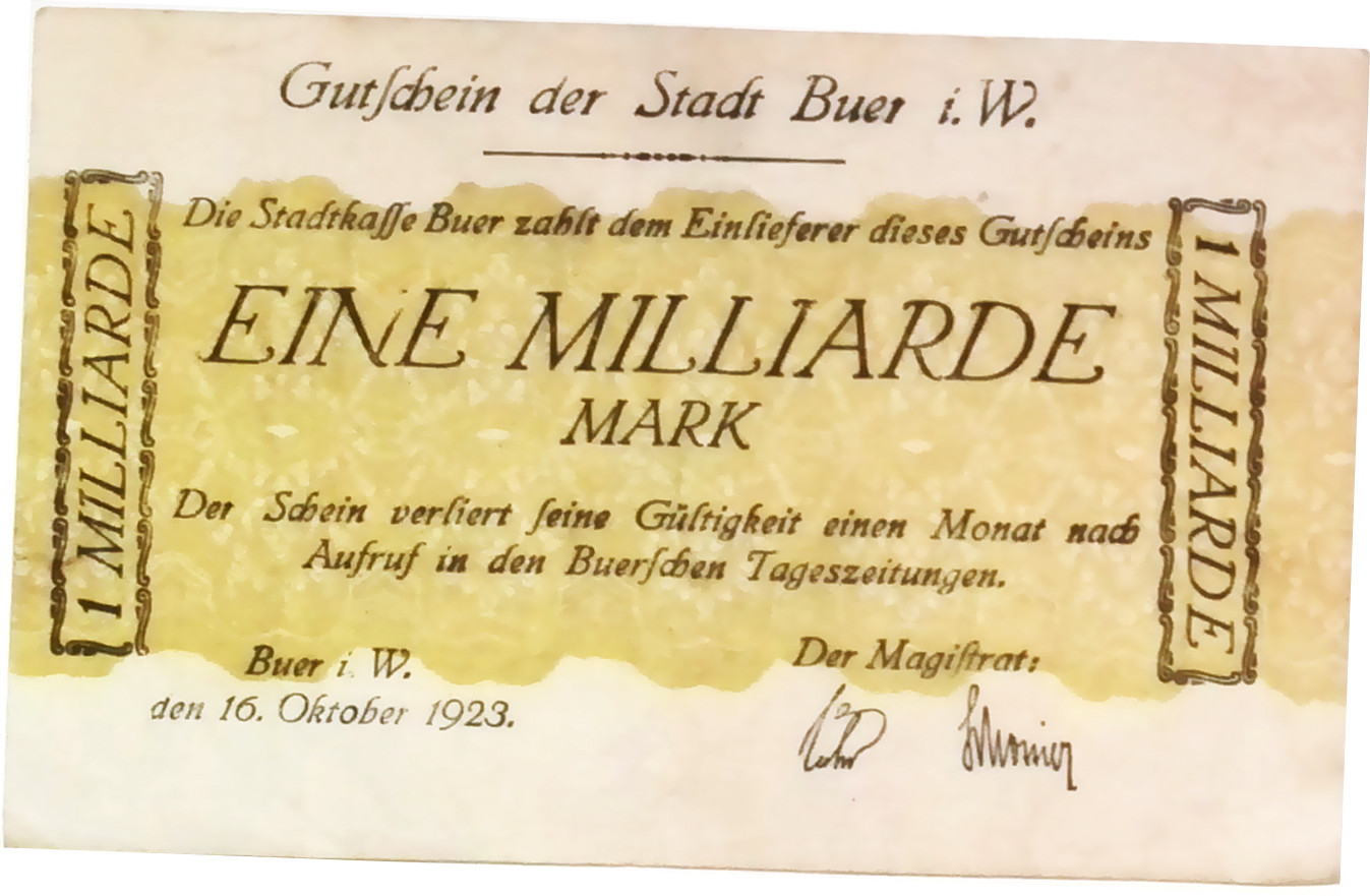 1923 Germany BUER  1 Billion / 1.000.000.000 Mark Banknote